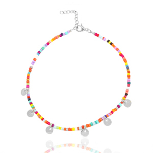 Stainless Steel - Rostfrei Stahl Fussketten Rocailles und Coins Silber-Multicolour
