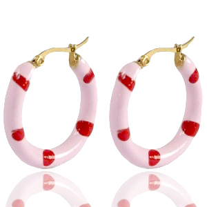 Stainless Steel - Rostfrei Stahl Ohrringe Creolen Enamel 26mm Soft light pink red-gold