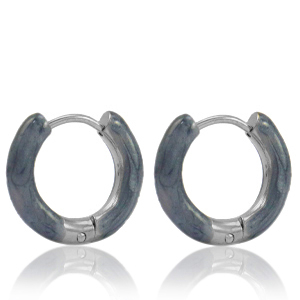 Stainless Steel - Rostfrei Stahl Ohrringe Creolen Enamel 16mm Blue grey-silver