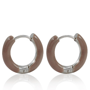 Stainless Steel - Rostfrei Stahl Ohrringe Creolen Enamel 16mm Rosewood brown-silver