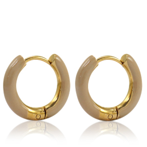 Stainless Steel - Rostfrei Stahl Ohrringe Creolen Enamel 16mm Nude brown-gold
