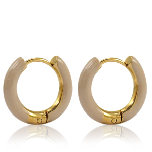Stainless Steel - Rostfrei Stahl Ohrringe Creolen Enamel 16mm Country beige-gold