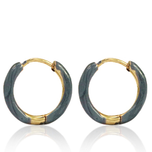 Stainless Steel - Rostfrei Stahl Ohrringe Creolen Enamel 14mm Blue grey-gold