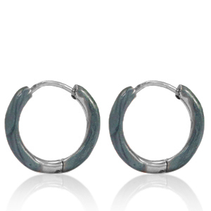 Stainless Steel - Rostfrei Stahl Ohrringe Creolen Enamel 14mm Blue grey-silver