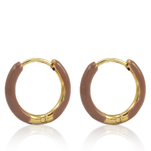 Stainless Steel - Rostfrei Stahl Ohrringe Creolen Enamel 14mm Russet brown-gold