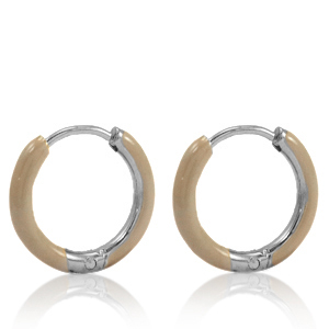 Stainless Steel - Rostfrei Stahl Ohrringe Creolen Enamel 14mm Beige brown-silver