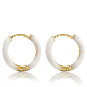 Stainless Steel - Rostfrei Stahl Ohrringe Creolen Enamel 17mm White-gold