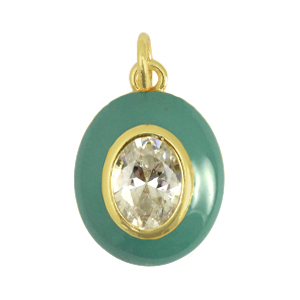 TQ Metall Brass Anh&auml;nger Oval Zirconia Pastel green-gold