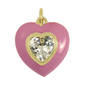 TQ Metall Brass Anh&auml;nger Heart Zirconia Vintage pink-gold