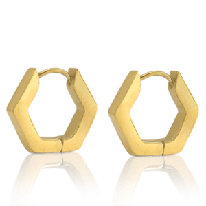Stainless Steel - Rostfrei Stahl Ohrringe Hexagon Gold