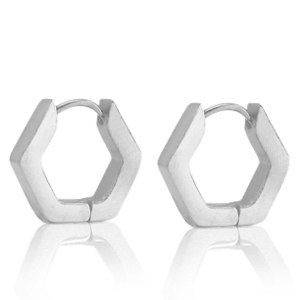Stainless Steel - Rostfrei Stahl Ohrringe Hexagon Silber