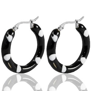 Stainless Steel - Rostfrei Stahl Ohrringe Creolen Enamel 40mm Black white-silver