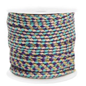 Trendy Kordel geflochten 2mm Gold-turquoise purple