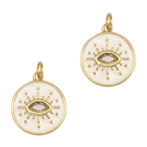 TQ Metall Brass Anh&auml;nger Eye of Providence Enamel Gold-white