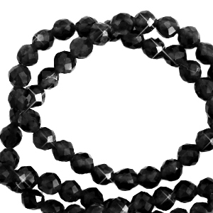 Perlen Naturstein Facett geschliffen 3mm Jet black-pearl shine coating
