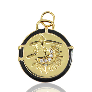 TQ Metall Brass Anh&auml;nger Moon Enamel Gold-black