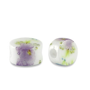 Keramik Perlen Disc White-lilac purple