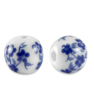 Keramik Perlen 6mm White-Delft blue