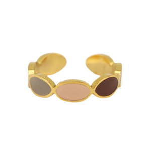 Stainless Steel - Rostfrei Stahl Ringe Enamel oval Multicolour grey-gold