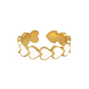 Stainless Steel - Rostfrei Stahl Ringe Enamel heart White-gold