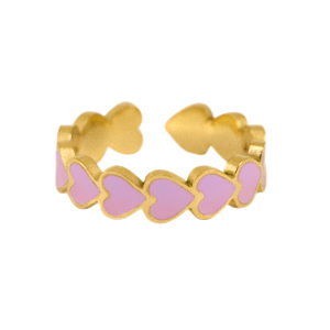 Stainless Steel - Rostfrei Stahl Ringe Enamel heart Lilac-gold
