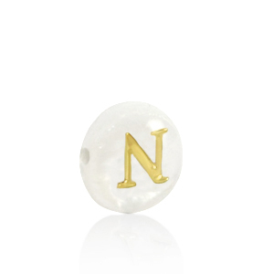 Perle Muschel S&uuml;&szlig;wasserperlmutt Buchstaben N Gold-white (Naturliche Farbe Muschel)