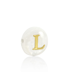 Perle Muschel S&uuml;&szlig;wasserperlmutt Buchstaben L Gold-white (Naturliche Farbe Muschel)
