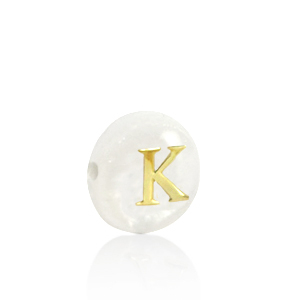 Perle Muschel S&uuml;&szlig;wasserperlmutt Buchstaben K Gold-white (Naturliche Farbe Muschel)