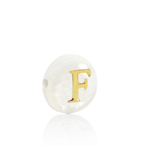 Perle Muschel S&uuml;&szlig;wasserperlmutt Buchstaben F Gold-white (Naturliche Farbe Muschel)