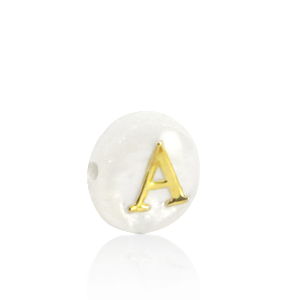 Perle Muschel S&uuml;&szlig;wasserperlmutt Buchstaben A Gold-white (Naturliche Farbe Muschel)