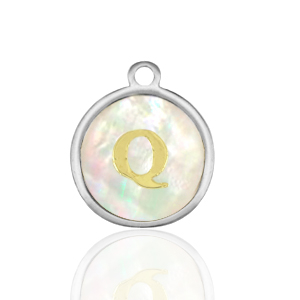 Anh&auml;nger aus Stainless Steel - Rostfreiem Stahl 12mm shell initial Q White (Naturliche Farbe Muschel)-silver