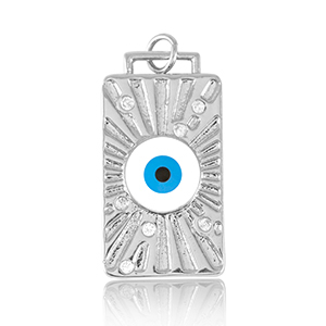 TQ Metall Brass Anh&auml;nger Rectangle with Eye of Providence Enamel Silver-blue white