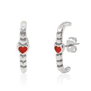Zubeh&ouml;r Metall DQ Ohrringe Heart Antik silber-red (Nickelfrei)