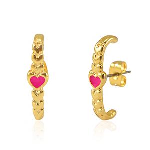 Zubeh&ouml;r Metall DQ Ohrringe Heart Gold-neon fuchsia pink (Nickelfrei)