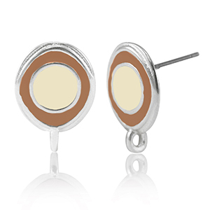 Zubeh&ouml;r Metall DQ Ohrringe with loop Antik silber-ivory white-brown (Nickelfrei)