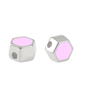 Perle Metall DQ Hexagon Antik silber-lilac rose (nikkelvrij)