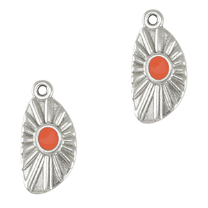 Anh&auml;nger Metall DQ irregular Antik silber-coral red (nikkelvrij)