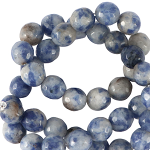 Perlen Naturstein Sodalith und Mikrokline 8mm Facett geschliffen Dark blue-white