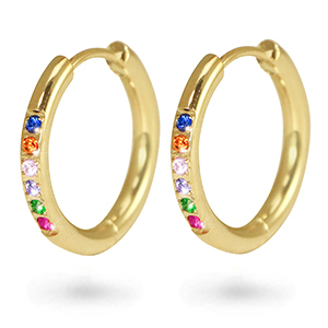 Stainless Steel - Rostfrei Stahl Ohrringe Creolen Zirkonia 21mm Gold