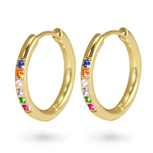 Stainless Steel - Rostfrei Stahl Ohrringe Creolen Zirkonia 19mm Gold