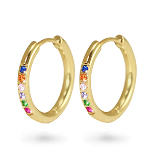 Stainless Steel - Rostfrei Stahl Ohrringe Creolen Zirkonia 17mm Gold