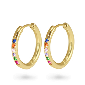 Stainless Steel - Rostfrei Stahl Ohrringe Creolen Zirkonia 15mm Gold