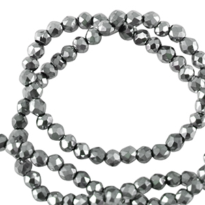 Facetten Top Glas Perlen rund 2mm Silver-pearl shine coating