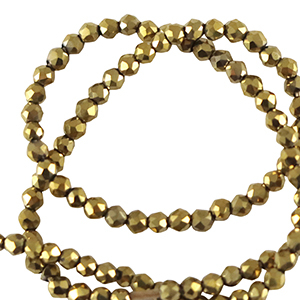 Facetten Top Glas Perlen rund 2mm Gold metallic-pearl shine coating