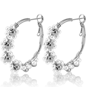 Stainless Steel - Rostfrei Stahl Ohrringe Creolen Blume 35mm Silver-white
