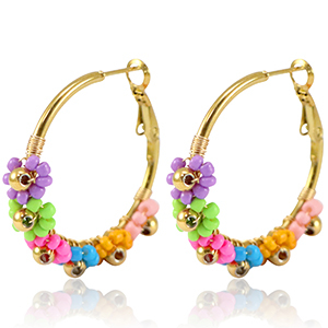 Stainless Steel - Rostfrei Stahl Ohrringe Creolen Blume 35mm Gold-multicolour
