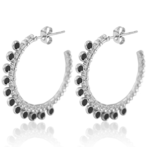 Stainless Steel - Rostfrei Stahl Ohrringe Creolen 30mm Silver-black