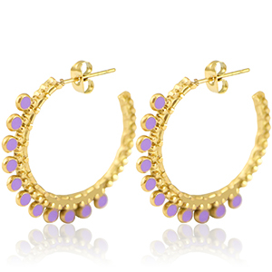 Stainless Steel - Rostfrei Stahl Ohrringe Creolen 30mm Gold-purple
