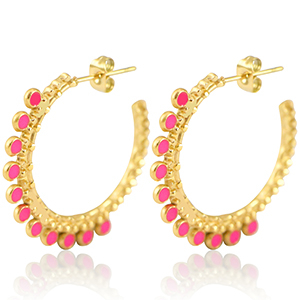 Stainless Steel - Rostfrei Stahl Ohrringe Creolen 30mm Gold-magenta