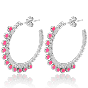 Stainless Steel - Rostfrei Stahl Ohrringe Creolen 30mm Silver-magenta